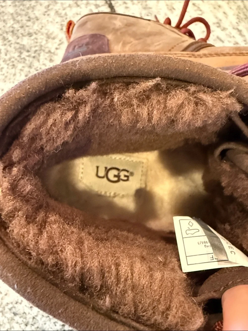 UGG Kids Brown Leather Lace-Up Ankle Boots with Burgundy Laces